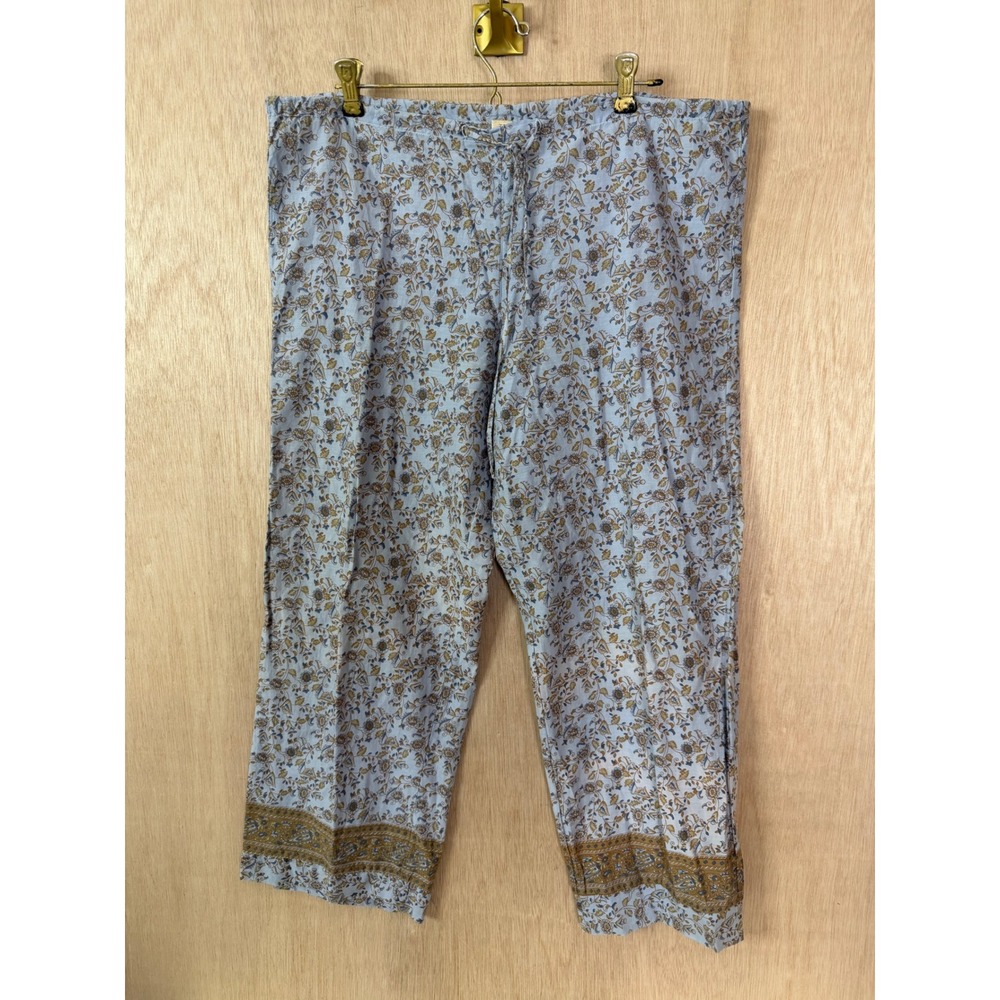 Zoey Blue Floral Flowy Rayon Pants Women Small Wide Leg Boho 2166